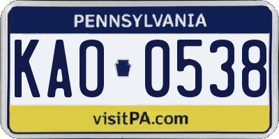 PA license plate KAO0538