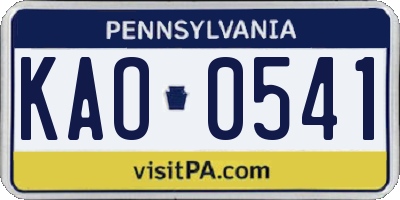 PA license plate KAO0541