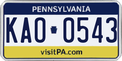 PA license plate KAO0543