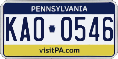PA license plate KAO0546