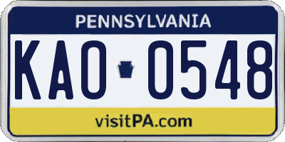 PA license plate KAO0548