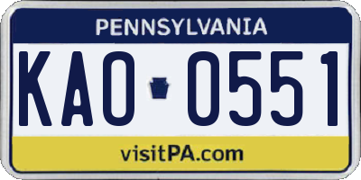 PA license plate KAO0551