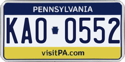 PA license plate KAO0552