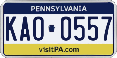 PA license plate KAO0557