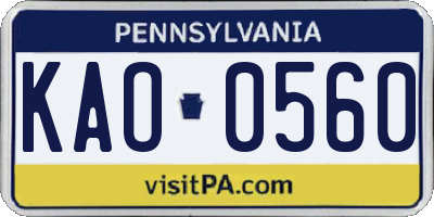 PA license plate KAO0560