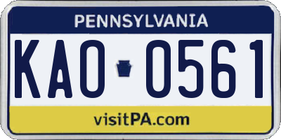 PA license plate KAO0561