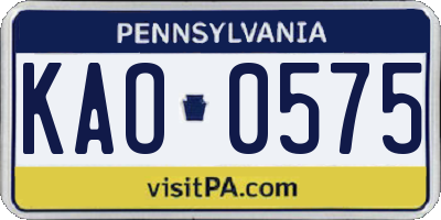 PA license plate KAO0575