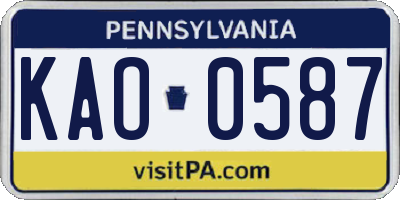 PA license plate KAO0587