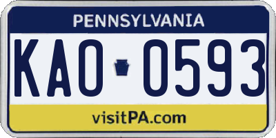 PA license plate KAO0593
