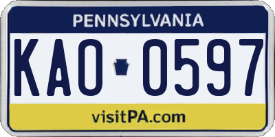 PA license plate KAO0597
