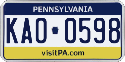 PA license plate KAO0598