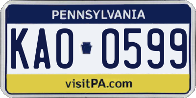 PA license plate KAO0599