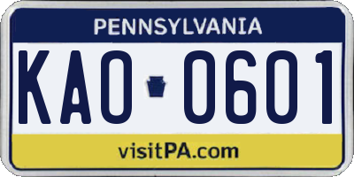 PA license plate KAO0601