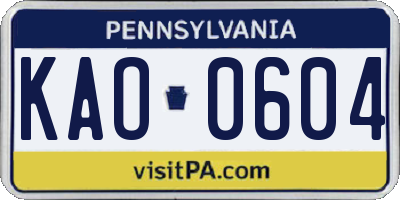 PA license plate KAO0604