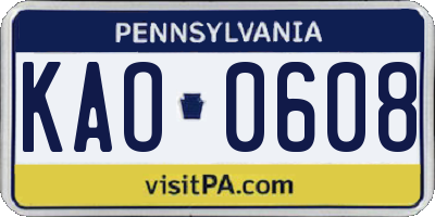 PA license plate KAO0608