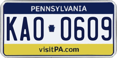 PA license plate KAO0609