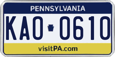 PA license plate KAO0610