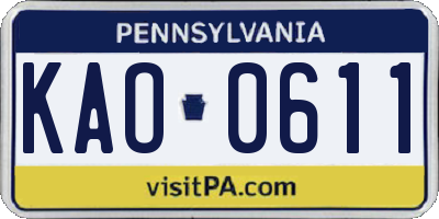 PA license plate KAO0611