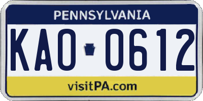 PA license plate KAO0612