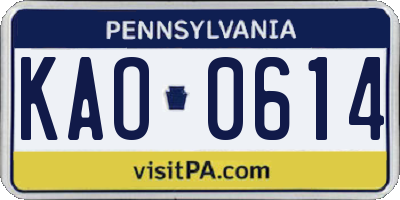 PA license plate KAO0614