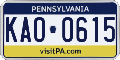 PA license plate KAO0615