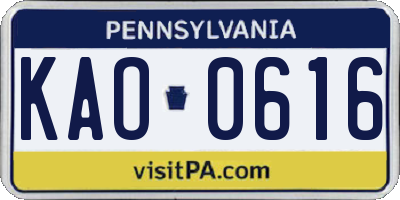 PA license plate KAO0616