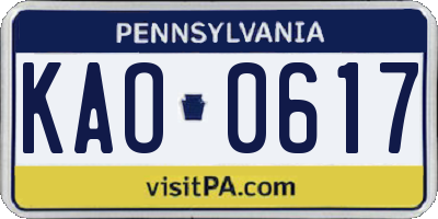PA license plate KAO0617