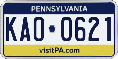 PA license plate KAO0621