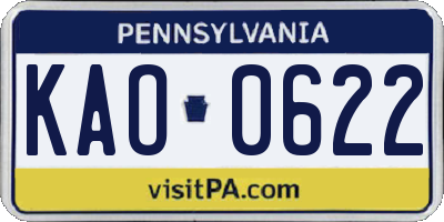 PA license plate KAO0622
