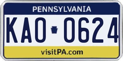 PA license plate KAO0624