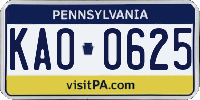 PA license plate KAO0625