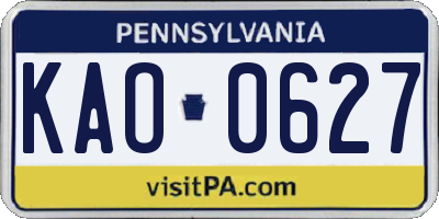 PA license plate KAO0627