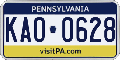 PA license plate KAO0628