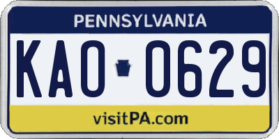 PA license plate KAO0629