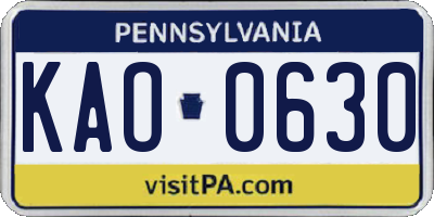 PA license plate KAO0630