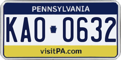 PA license plate KAO0632