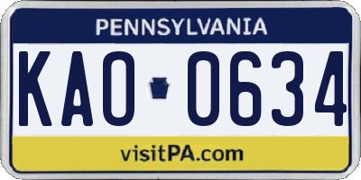 PA license plate KAO0634