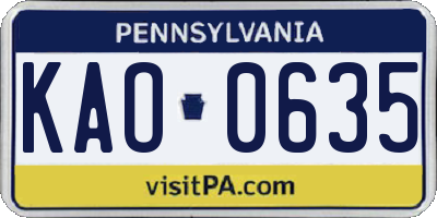 PA license plate KAO0635