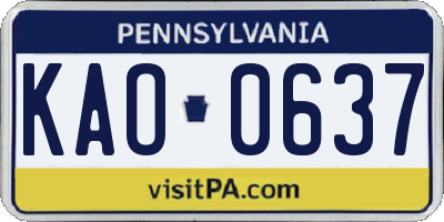 PA license plate KAO0637