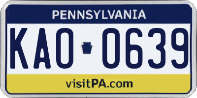 PA license plate KAO0639