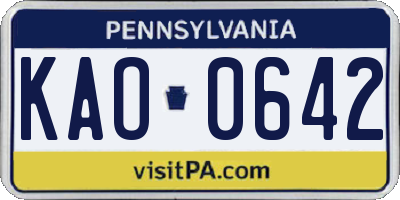 PA license plate KAO0642