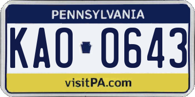 PA license plate KAO0643