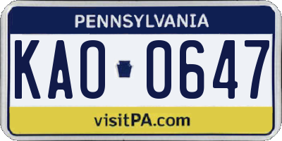PA license plate KAO0647