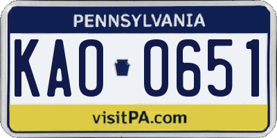 PA license plate KAO0651