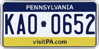 PA license plate KAO0652