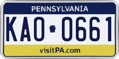 PA license plate KAO0661