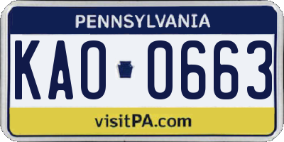 PA license plate KAO0663