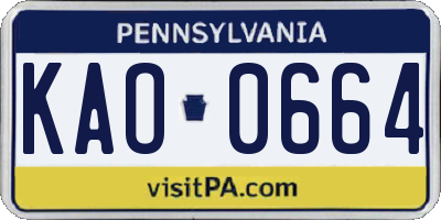 PA license plate KAO0664