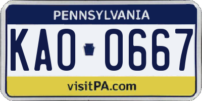 PA license plate KAO0667