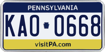 PA license plate KAO0668